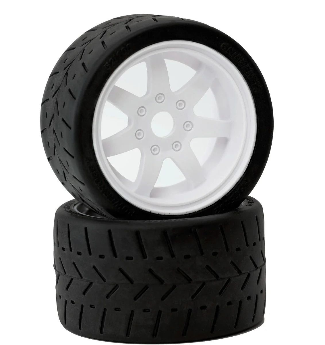 PHT5102-White  Powerhobby 1/8 Gripper 54/100 Belted Mounted Tires 17mm White Wheels