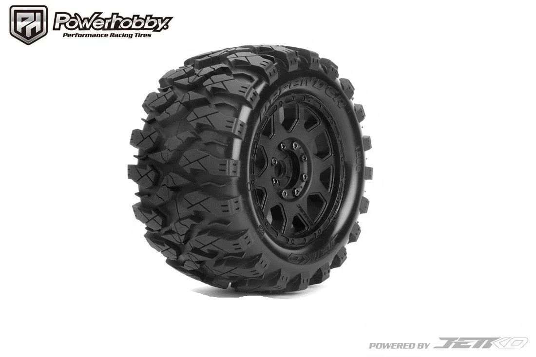 PHB1806CBCSGB Powerhobby 1/8 MT 3.8" Defender Belted Mounted Tires w/ Removable Hex Wheels (2)