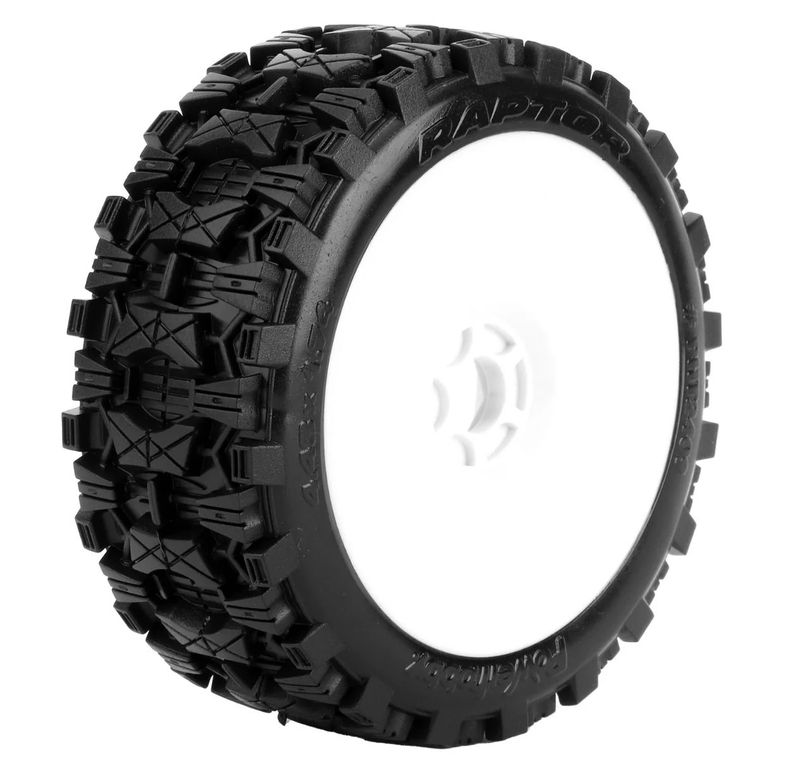 PHT2409DW    Powerhobby Raptor 1/8 Buggy Belted All Terrain Mounted Tires 17MM White Dish Wheels