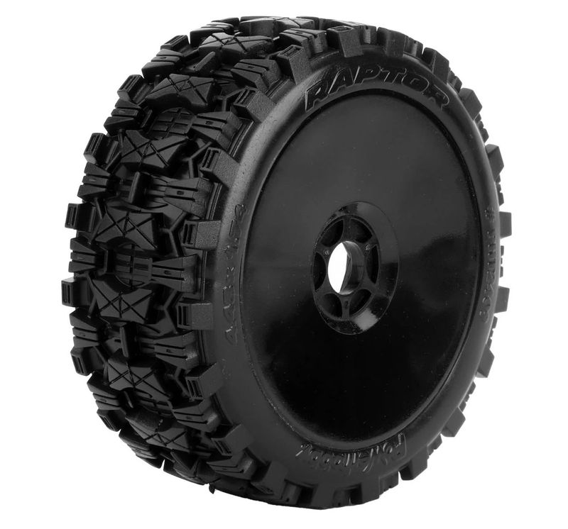 PHT2409DB Powerhobby Raptor 1/8 Buggy Belted All Terrain Mounted Tires 17MM Black Dish Wheels