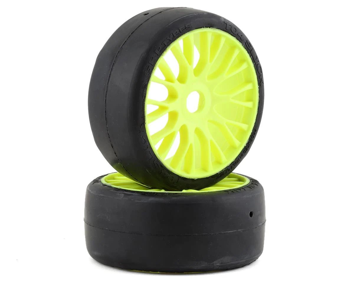 GRPGTY04-XM3 GRP Tires GT - TO4 Slick Belted Pre-Mounted 1/8 Buggy Tires (Yellow) (2) (XM3) w/FLEX Wheel
