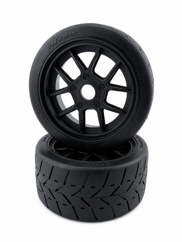 PHT5101-Black V2 Powerhobby 1/8 Gripper 42/100 Belted Mounted Tires 17mm Black Wheels V2