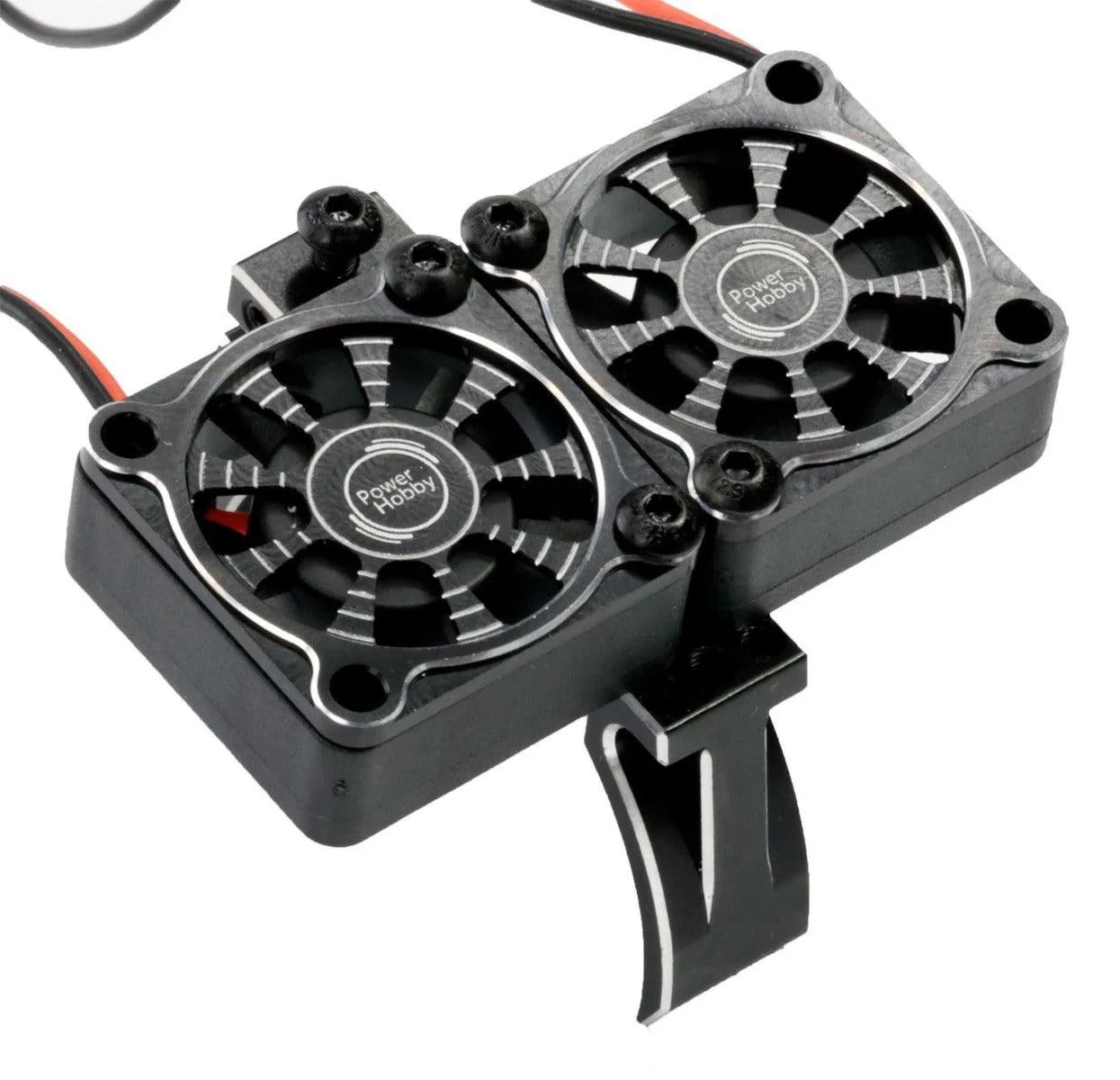 PH1297Black Powerhobby 1/10 Car Aluminum Heatsink 30mm Twin Turbo Cooling Fans Mount BLACK