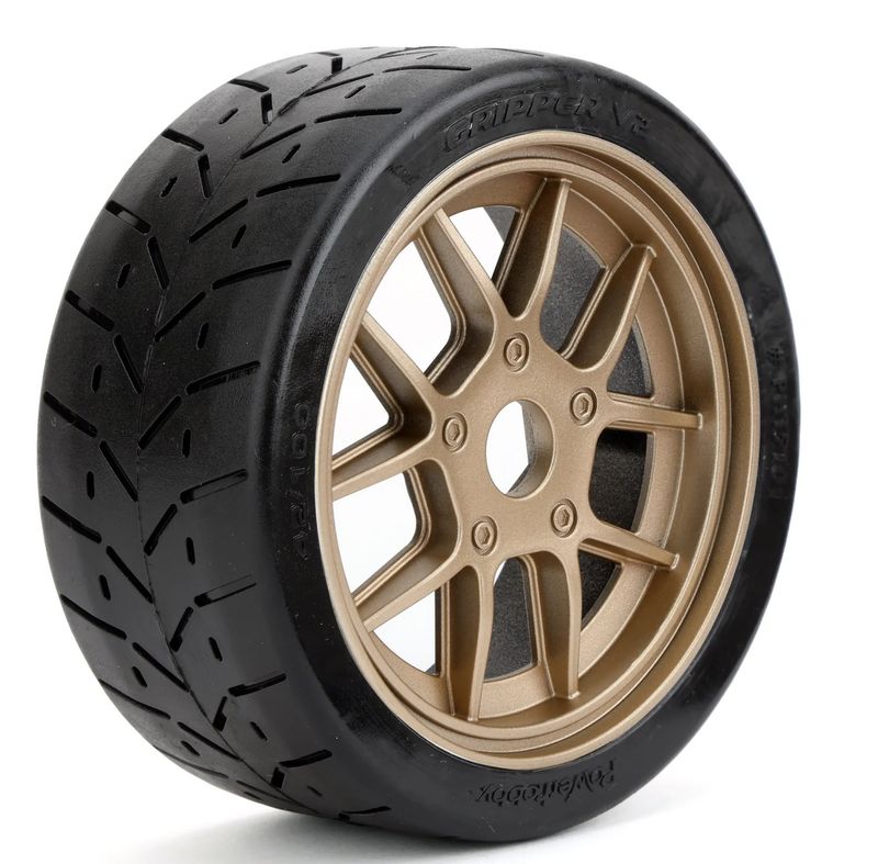 PHT5101-Gold V2 Powerhobby 1/8 Gripper 42/100 Belted Mounted Tires 17mm Gold Wheels V2
