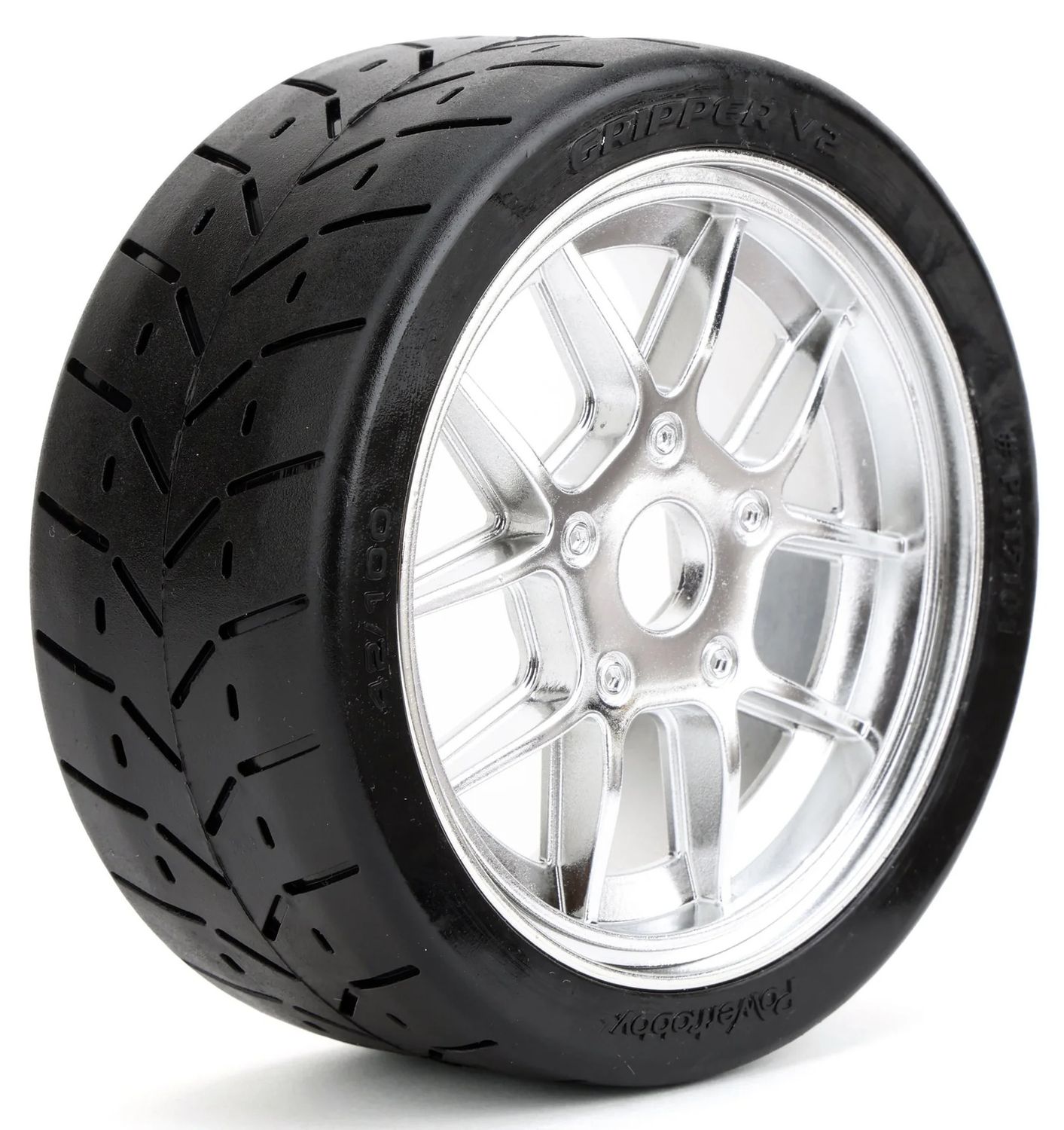 PHT5101-Chrome V2 Powerhobby 1/8 Gripper 42/100 Belted Mounted Tires 17mm Chrome Wheels V2