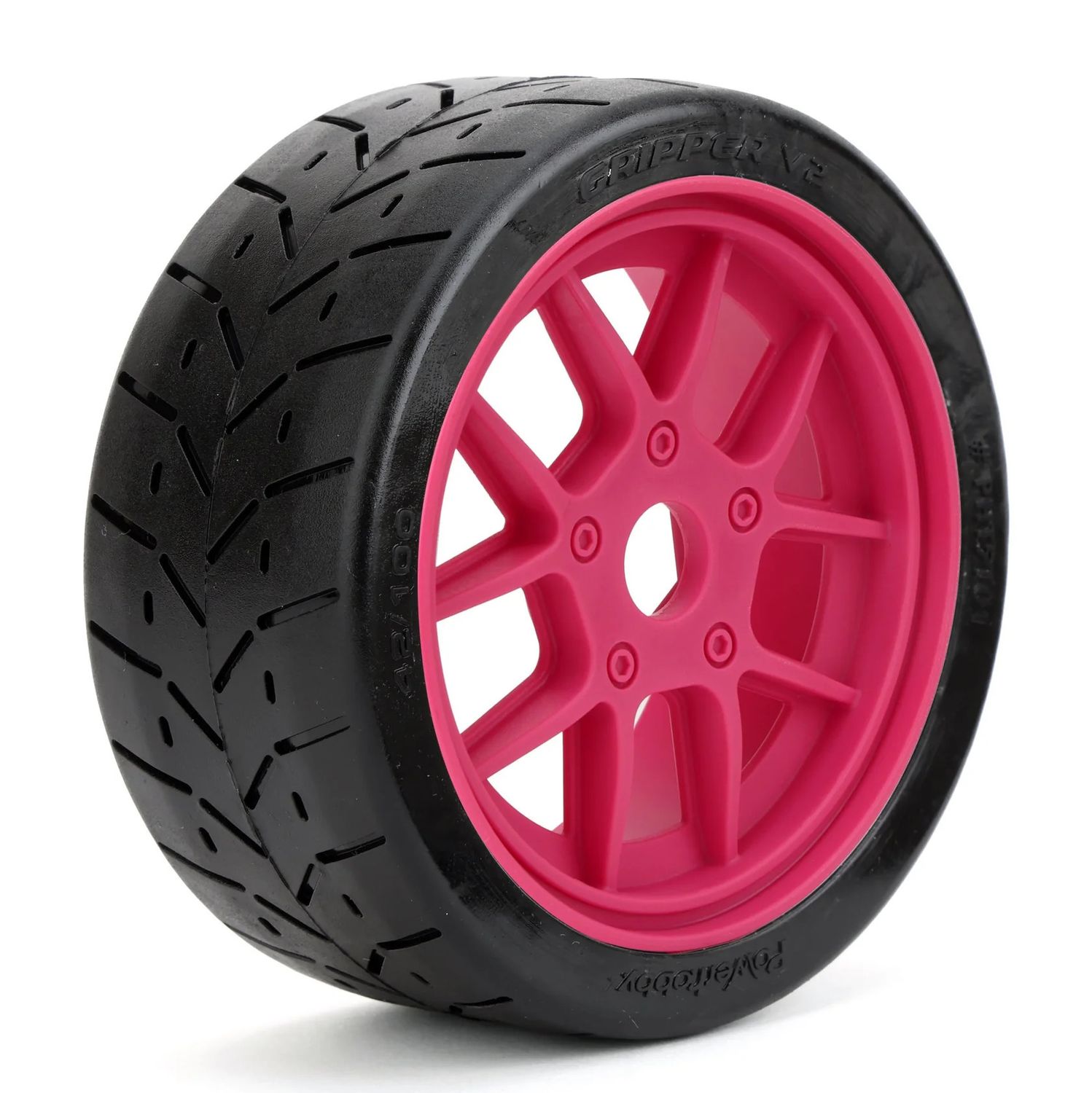 PHT5101-Hot Pink V2 Powerhobby 1/8 Gripper 42/100 Belted Mounted Tires 17mm Hot Pink Wheels V2