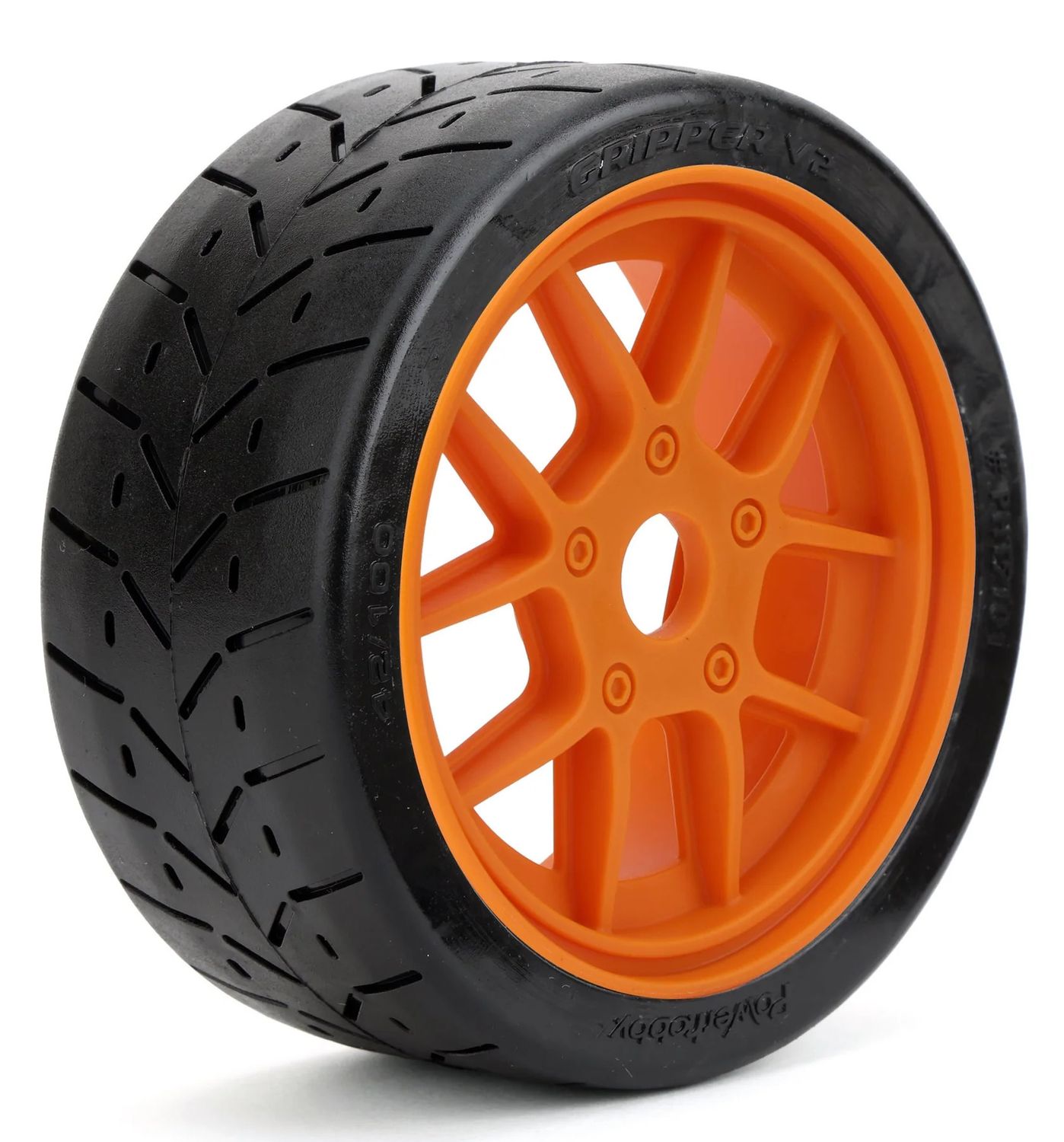 PHT5101-Orange V2 Powerhobby 1/8 Gripper 42/100 Belted Mounted Tires 17mm Orange Wheels V2