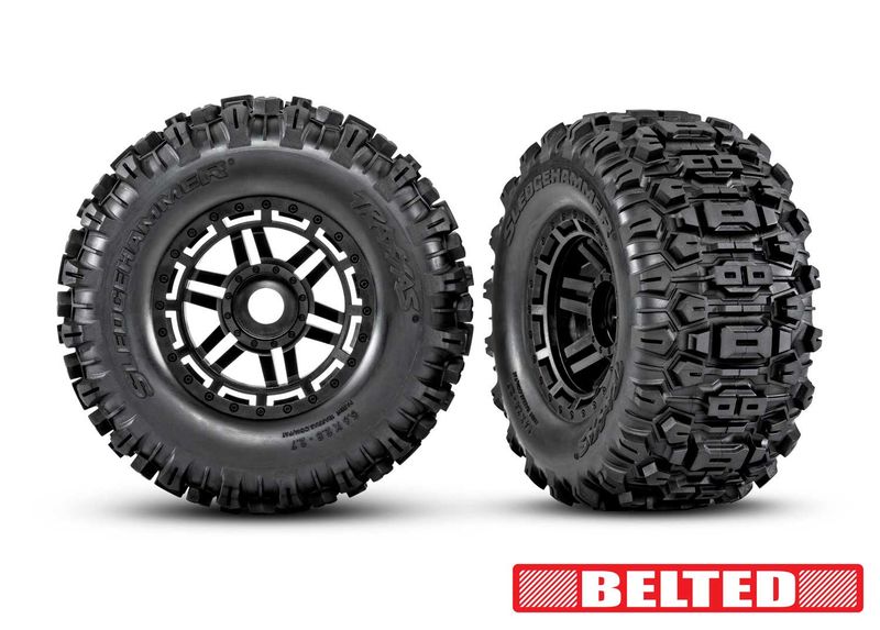 8979 Maxx 2.8" Black Wheels &amp; Belted Sledgehammer Tires (2)