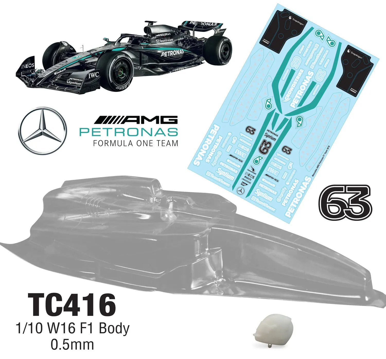 TC416 1/10 W16 F1 Body, 0.5mm