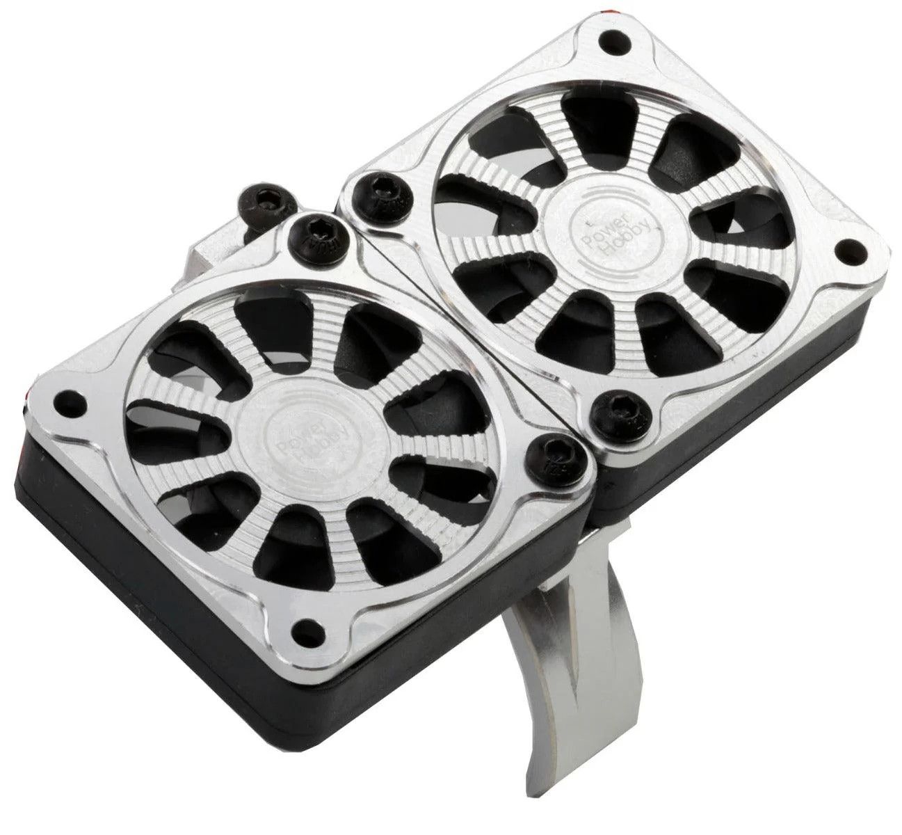 PH1293Silver Powerhobby 1/8 Aluminum Heatsink 40mm Dual High Speed Cooling Fans w/Cover Silver