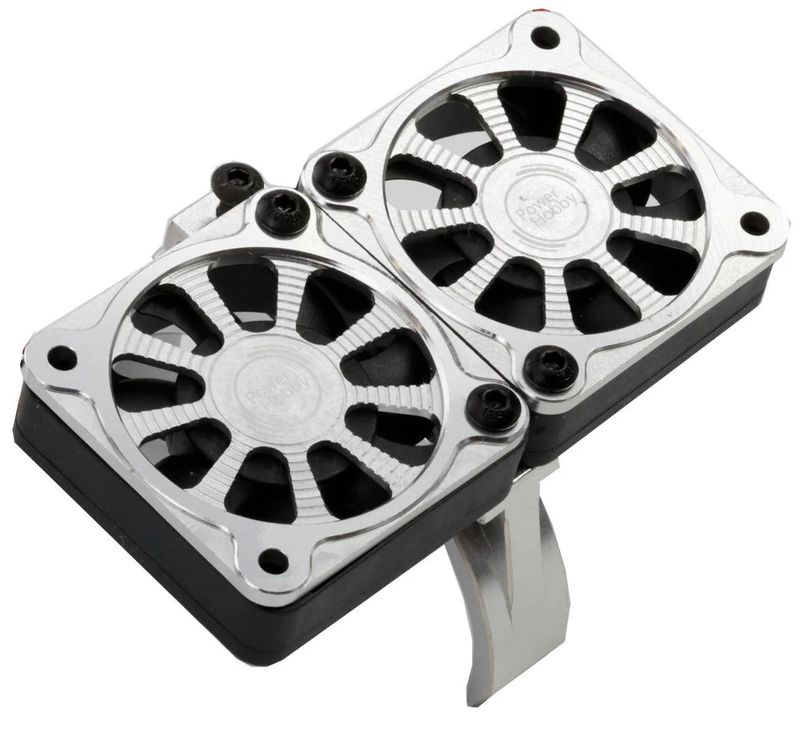 PH1293Silver Powerhobby 1/8 Aluminum Heatsink 40mm Dual High Speed Cooling Fans w/Cover Silver