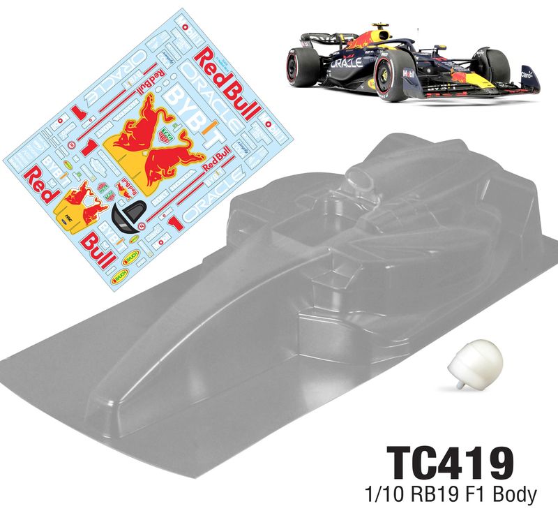 TC419 1/10 RB19 F1 Body Clear Lexan Body .6mm Incl: Driver RB18 Decal Sheet