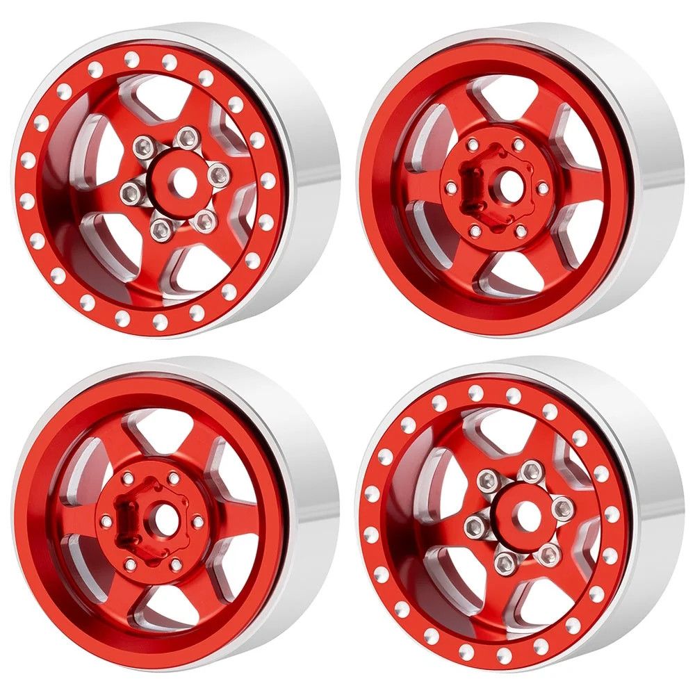 PHB7122red Powerhobby 1.0" Beadlock Wheels Red (4) 1/24 Rock Crawler