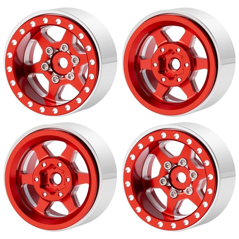 PHB7122red Powerhobby 1.0" Beadlock Wheels Red (4) 1/24 Rock Crawler