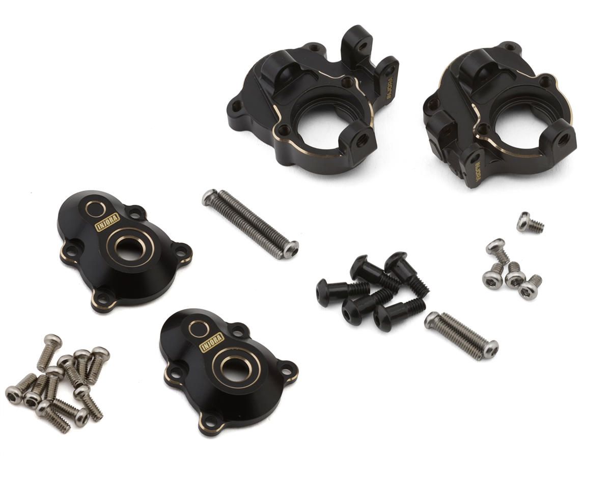 ASC18-27-28 Injora Redcat Ascent-18 Brass Portal Covers &amp; Steering Knuckles Set (Black) (72g Total Weight) (Apex/Scout II Brushless)
