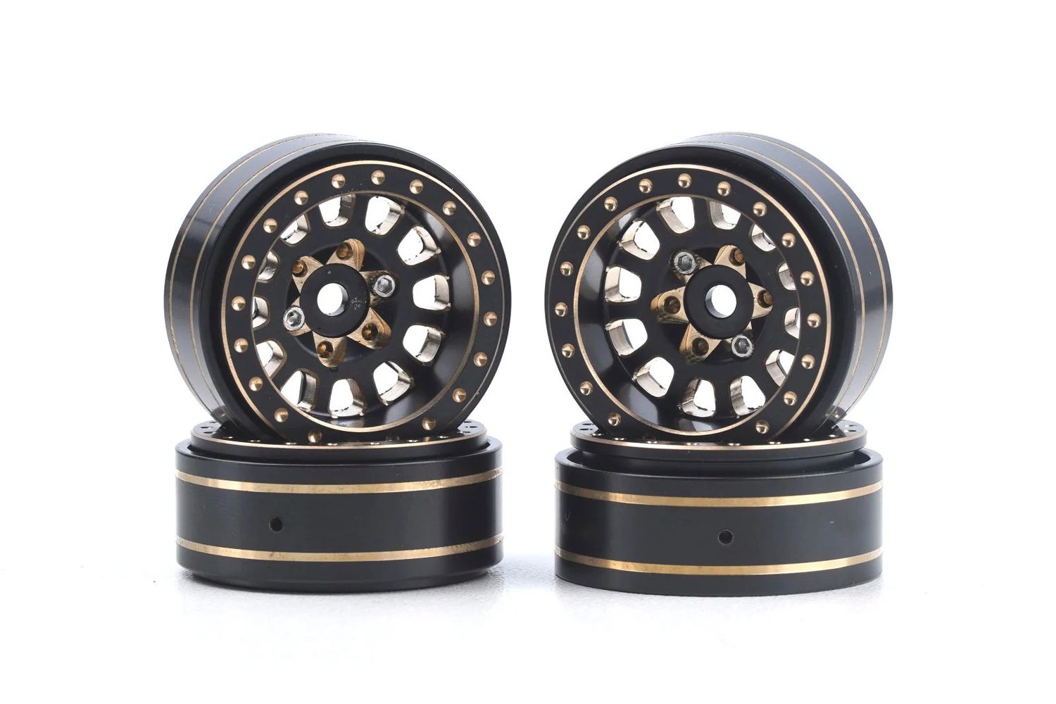PHB5776 Powerhobby Axial SCX24 1.0" Black / Gold Brass Beadlock Crawler Wheels 1/24