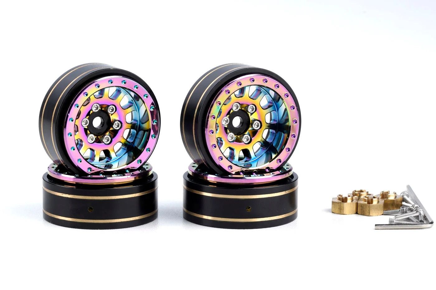 PHB6282 Powerhobby Axial SCX24 1.0" Titanium Brass Beadlock Crawler Wheels 1/24