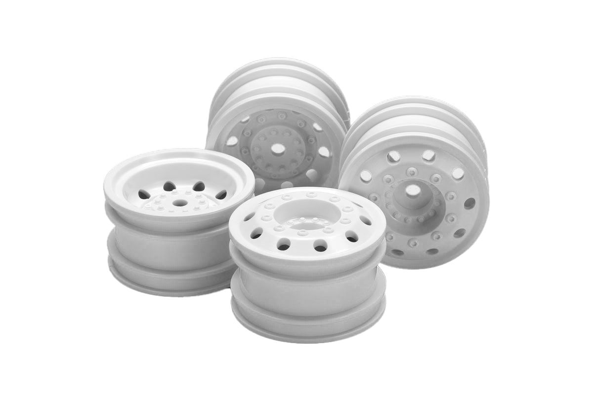 TAM54964  RC On-Road Racing Truck Wheels, Front and Rear, White, 2 Pcs Each