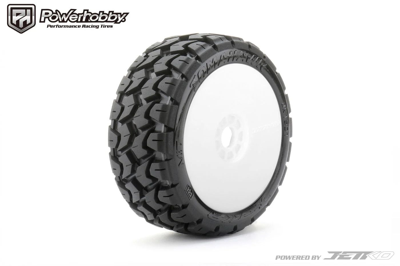 Powerhobby 1/8 Buggy Tomahawk BELTED Tires Mounted 17MM White Dish Wheels