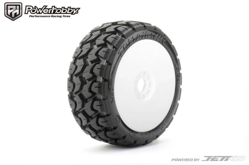 Powerhobby 1/8 Buggy Tomahawk BELTED Tires Mounted 17MM White Dish Wheels