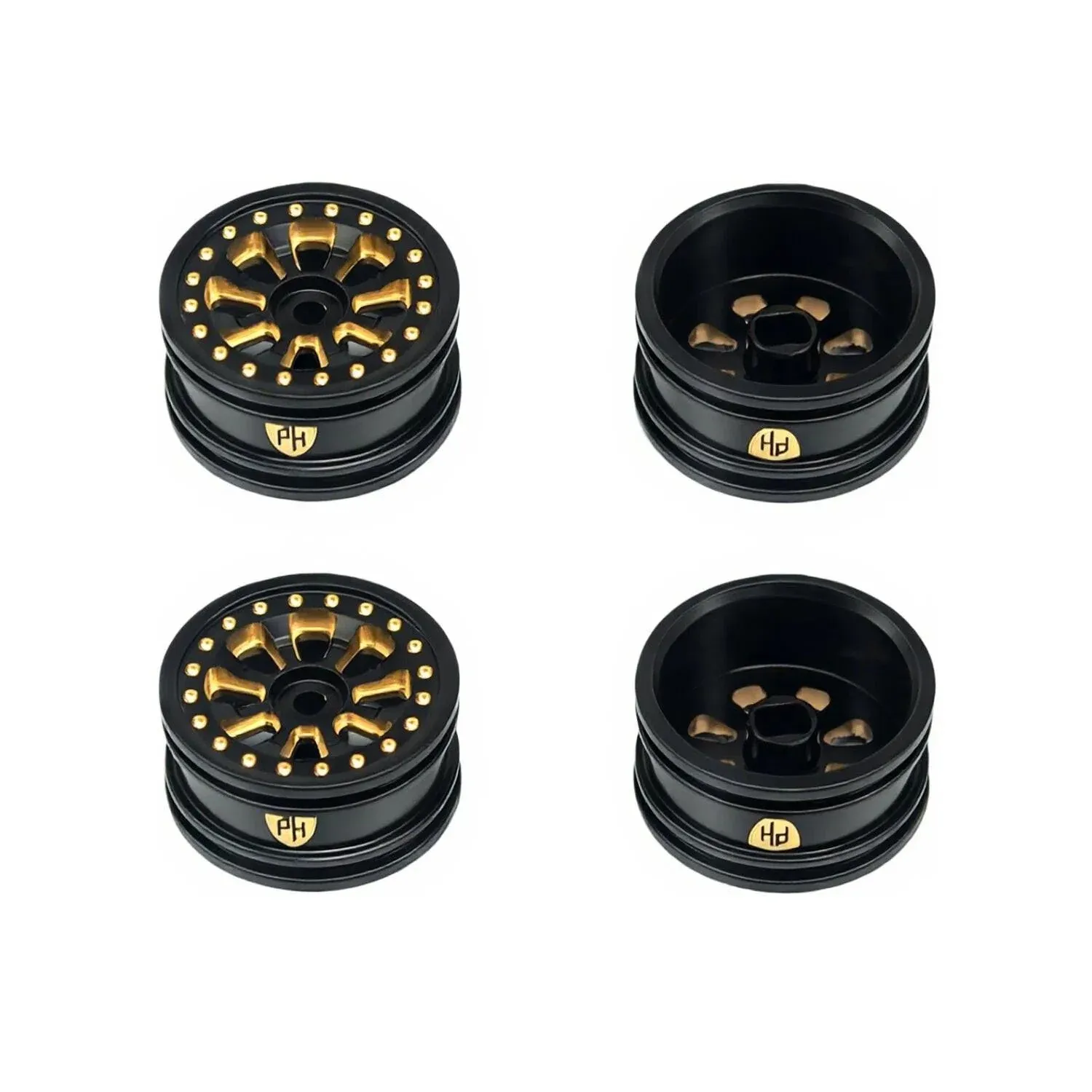 PHB7573 Powerhobby Brass Wheels 0.7" Black (4) Axial SCX30
