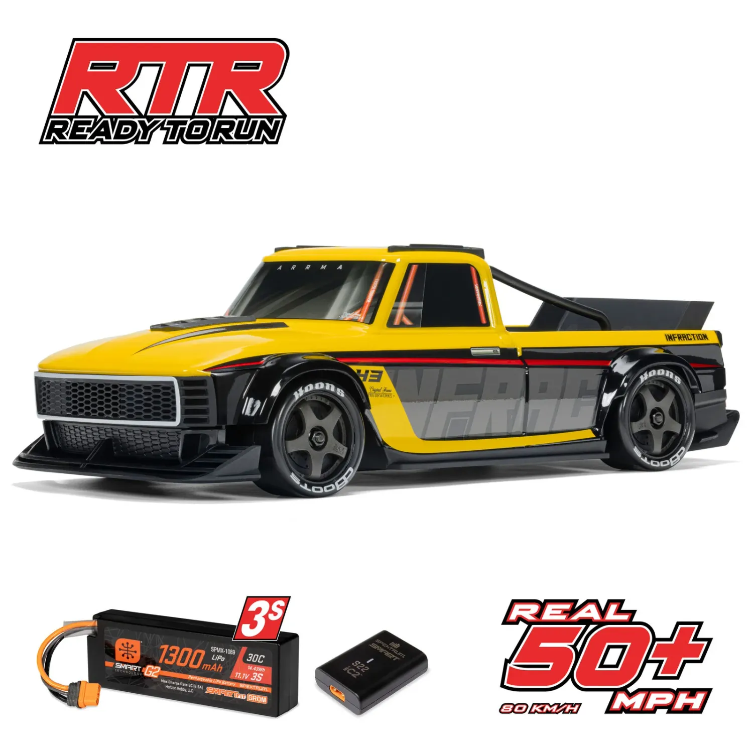 PREORDER  ARA2315ST2	 1/12 INFRACTION GROM 3S 4X4 RTR Brushless All-Road Street Bash (Battery &amp; Charger Included), Yellow/Black