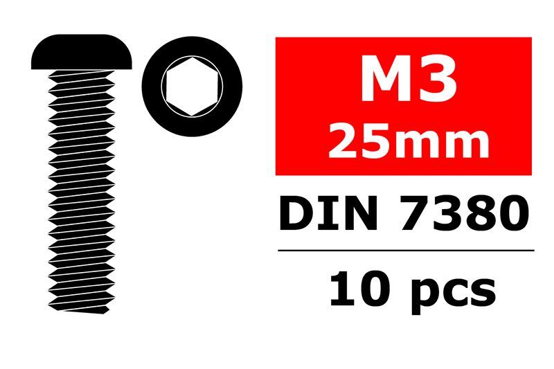 COR3003-30-25  Steel Screws M3 x 25mm, Hex Button Head, 10pcs
