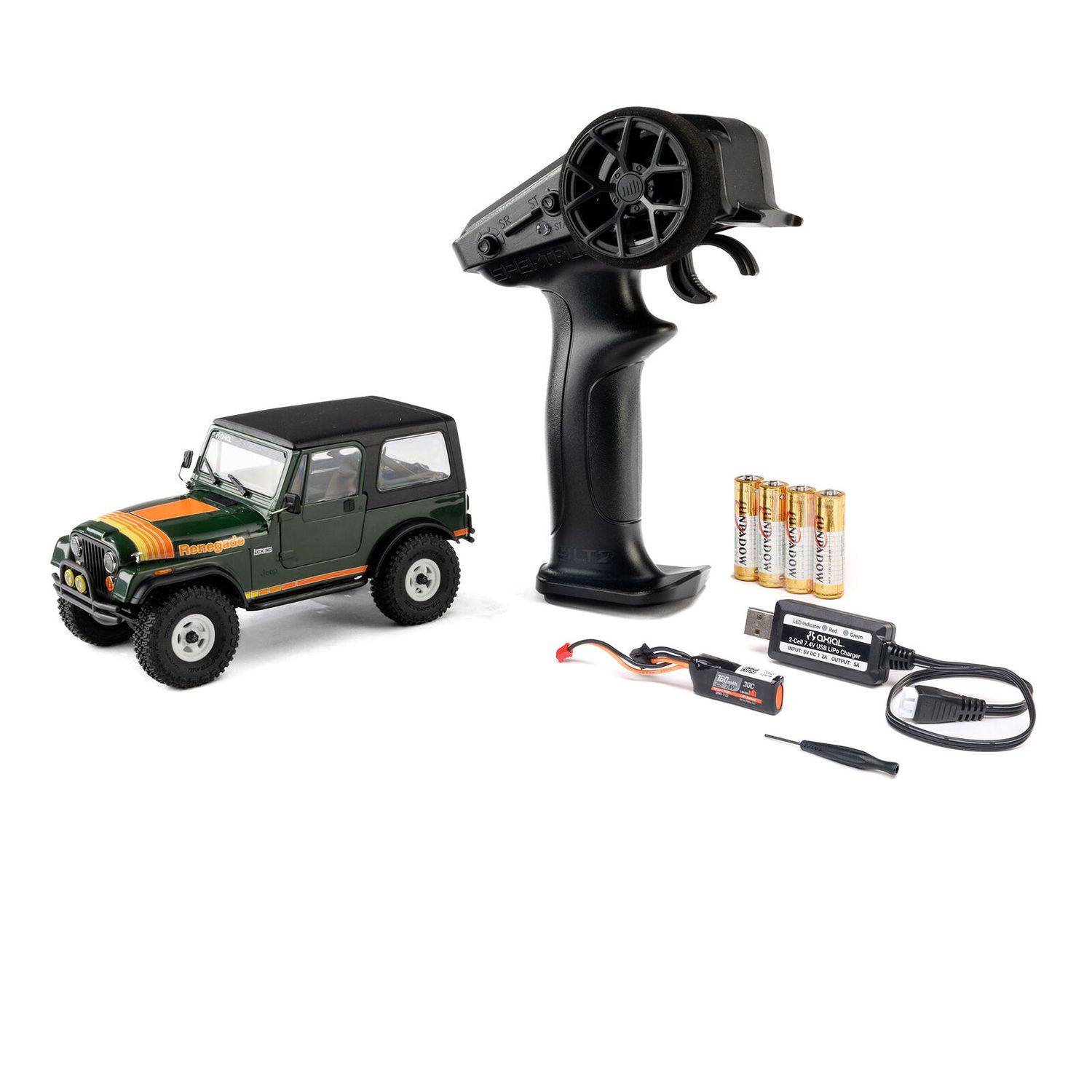 AXI-3273T2 1/30 SCX30 Jeep CJ-7 Renegade 4X4 RTR Brushed Rock Crawler (Battery &amp; Charger Included), Green