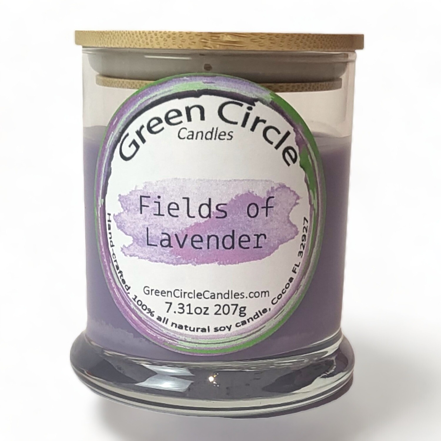 Fields of Lavender | Soy Wax Candle | 12oz Wide Bottom Jar, Bamboo Lid