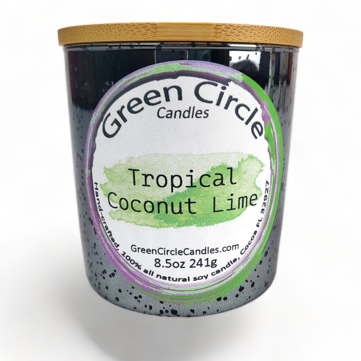 Tropical Coconut Lime | Soy Wax Candle | 11.9oz Silver Meteor Jar, Bamboo Lid | Wood Wick