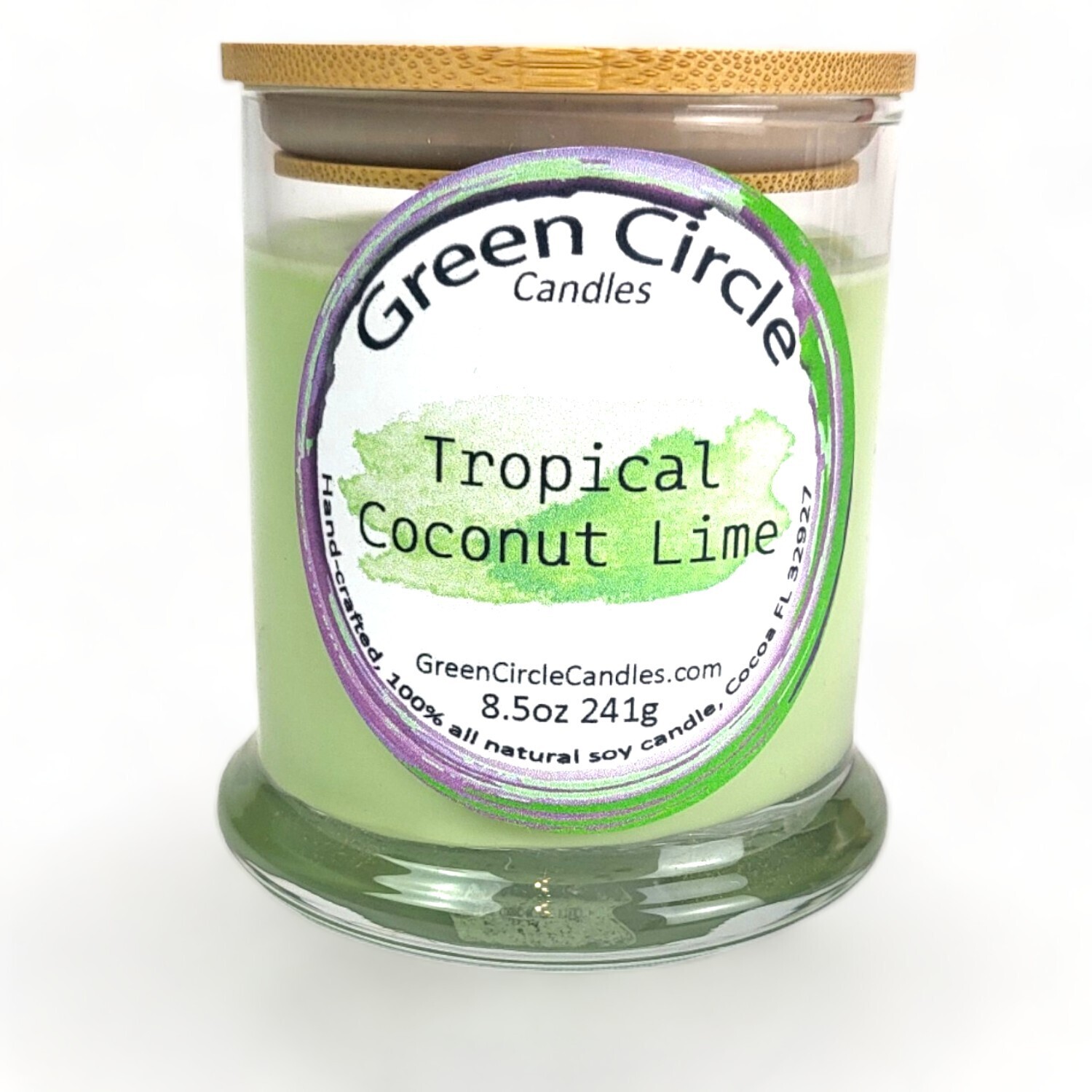 Tropical Coconut Lime | Soy Wax Candle | 12oz Wide Bottom Jar, Bamboo Lid