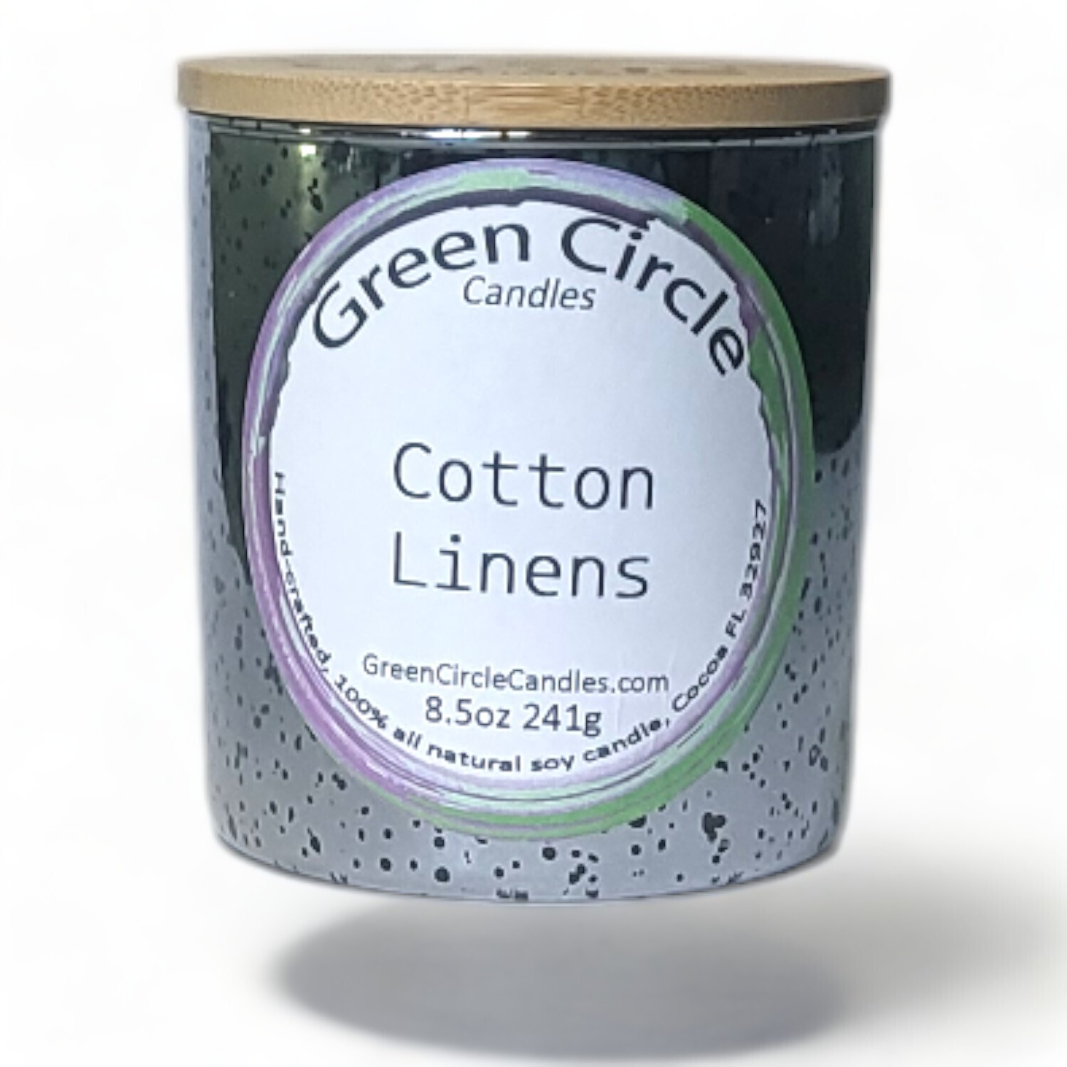 Cotton Linens | Soy Wax Candle | 11.9oz Silver Meteor Jar, Bamboo Lid | Wood Wick