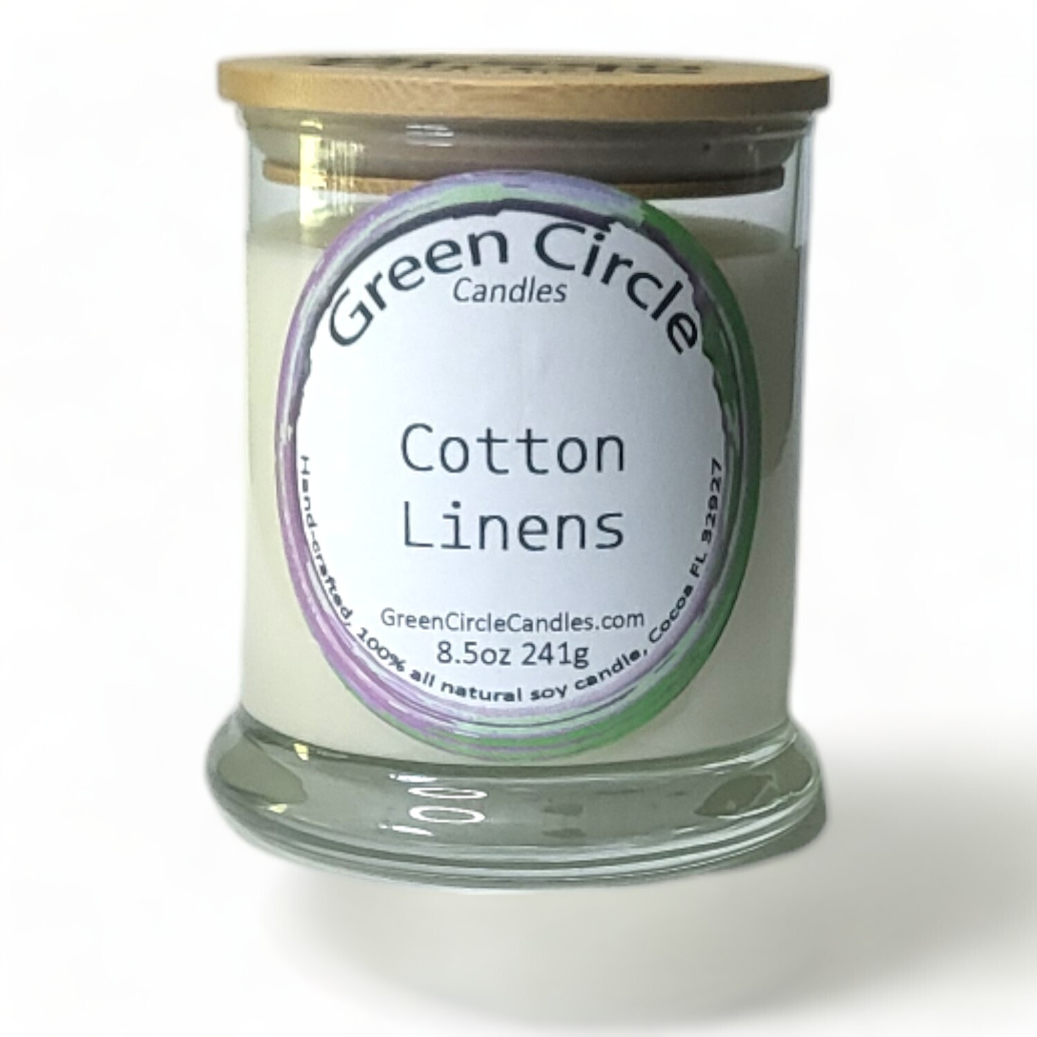 Cotton Linens | Soy Wax Candle | 12oz Wide Bottom Jar, Bamboo Lid