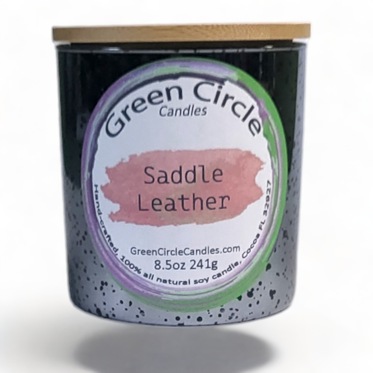 Saddle Leather | Soy Wax Candle | 11.9oz Silver Meteor Jar, Bamboo Lid | Wood Wick