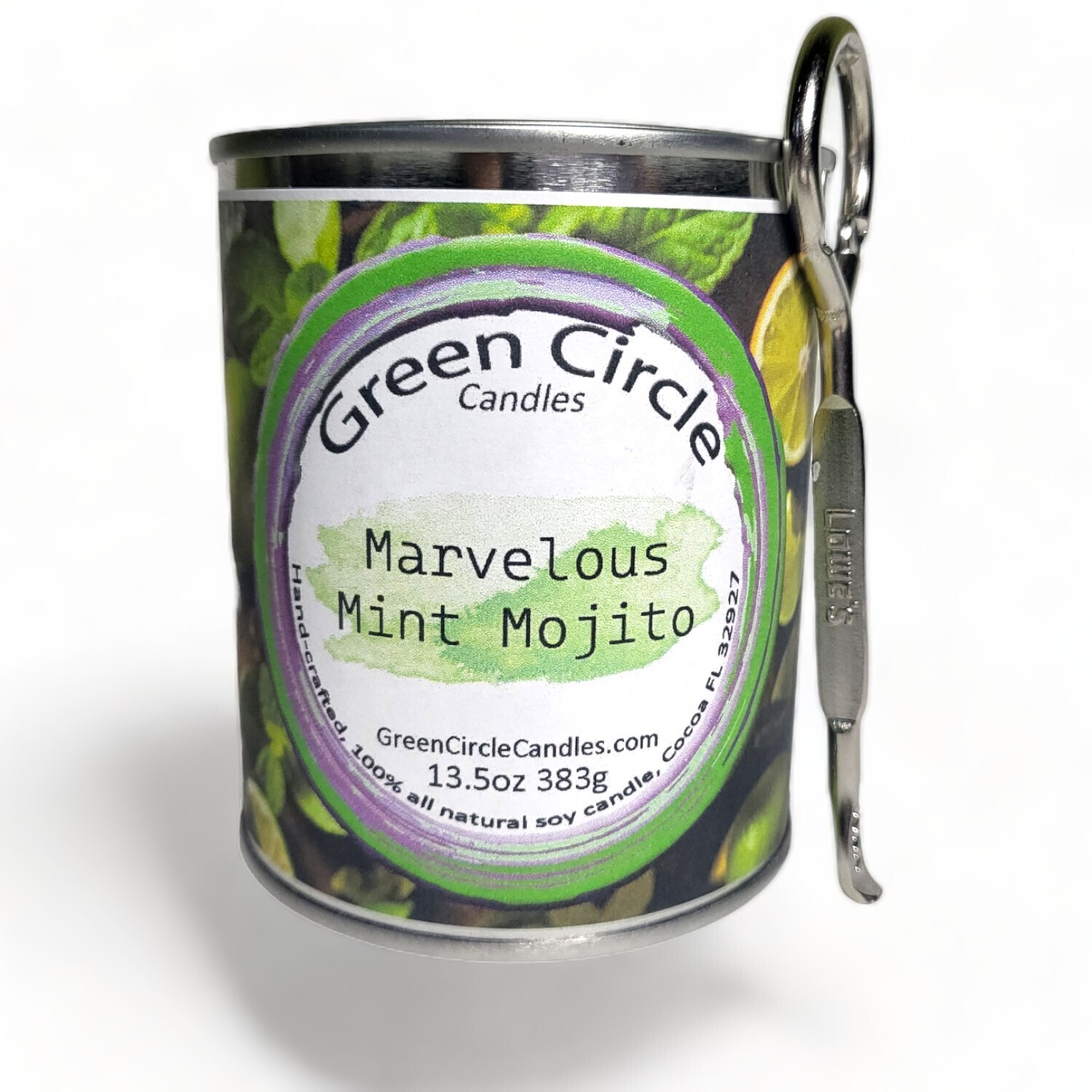 Marvelous Mint Mojito | Soy Wax Candle | 16oz 1 Pint Paint Can With Lid &amp; Opener | Round Wood Wick