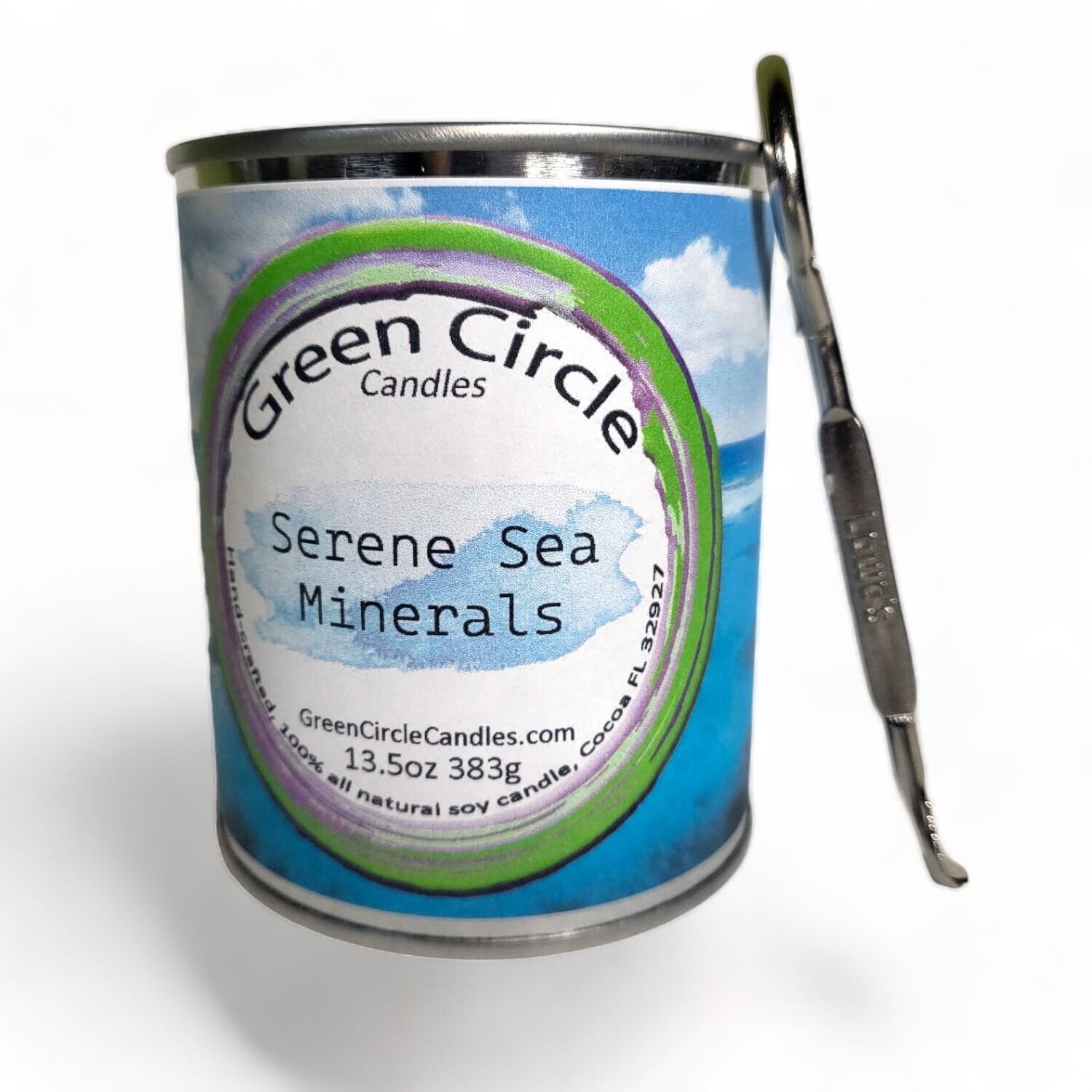 Serene Sea Minerals | Soy Wax Candle | 16oz 1 Pint Paint Can With Lid &amp; Opener | Round Wood Wick
