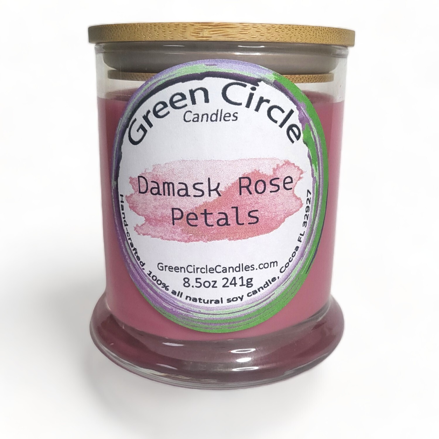 Damask Rose Petals | Soy Wax Candle | 12oz Wide Bottom Jar, Bamboo Lid