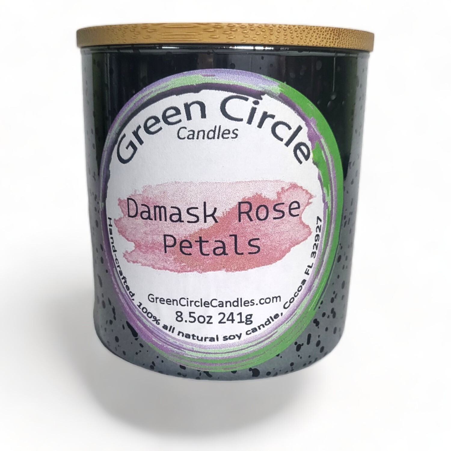 Damask Rose Petals | Soy Wax Candle | 11.9oz Silver Meteor Jar, Bamboo Lid | Wood Wick