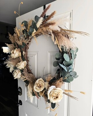 XL full wreath- pampas and eucalyptus (+faux florals) , 30" 