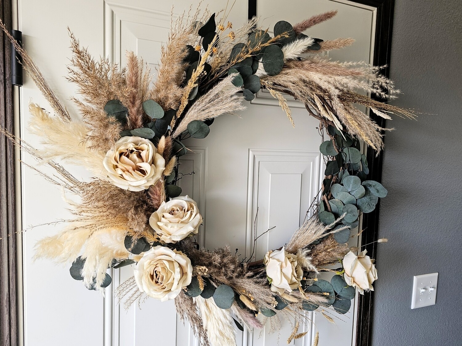 full wreath- pampas and eucalyptus (+faux florals) , 25"