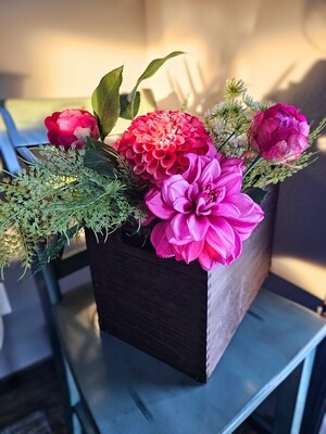 Pink Dahlia and Peony Bud bouquet