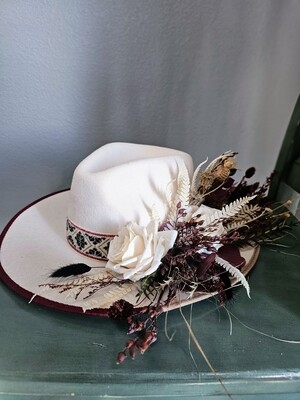 (ready to ship) Custom floral hat, Ivory, Natural and Maroon
