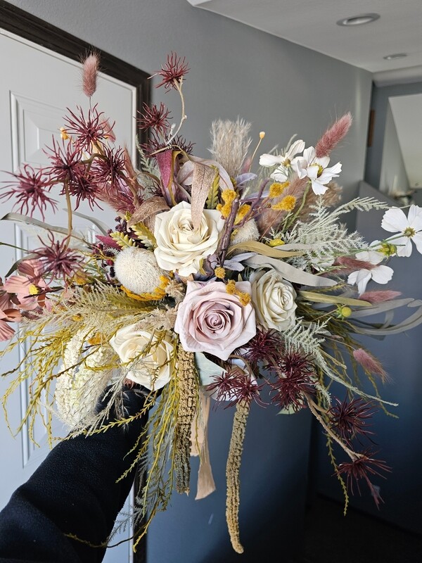 Neutral and rust, Dried and Faux floral bouquet ( ready to ship ).