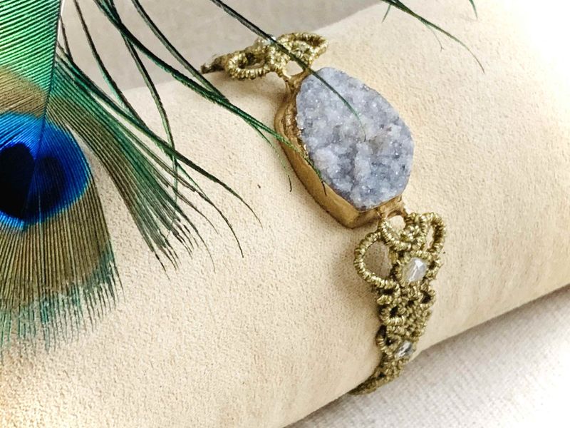 Armband "Drizzy Agaat" fijn, goud - blauw