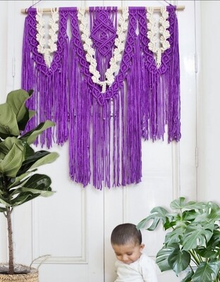 Handwoven Macrame Purple Wall Hanging – Boho Chic Home Decor