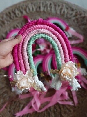 &quot;Handmade Macrame Rainbow Clip Hanger for Organizing Hair Accessories