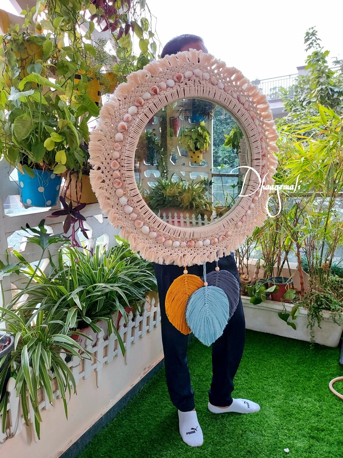 Handmade Macrame Shell Mirror for Elegant Home Decor