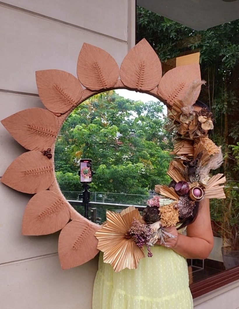 Elegant Handmade Macrame Dry Flower Mirror for Unique Home Decor