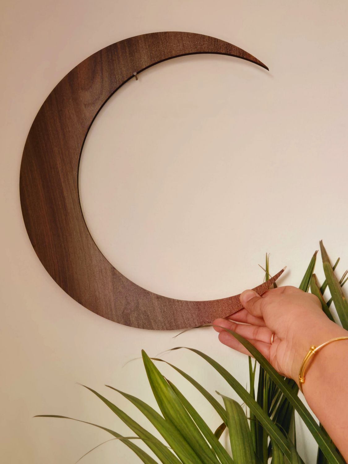 Moon wood cutout for macrame and DIY crafts