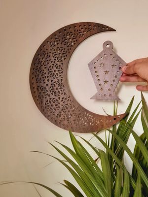 Handcrafted Moon with Ornament Wood Cutout Decor